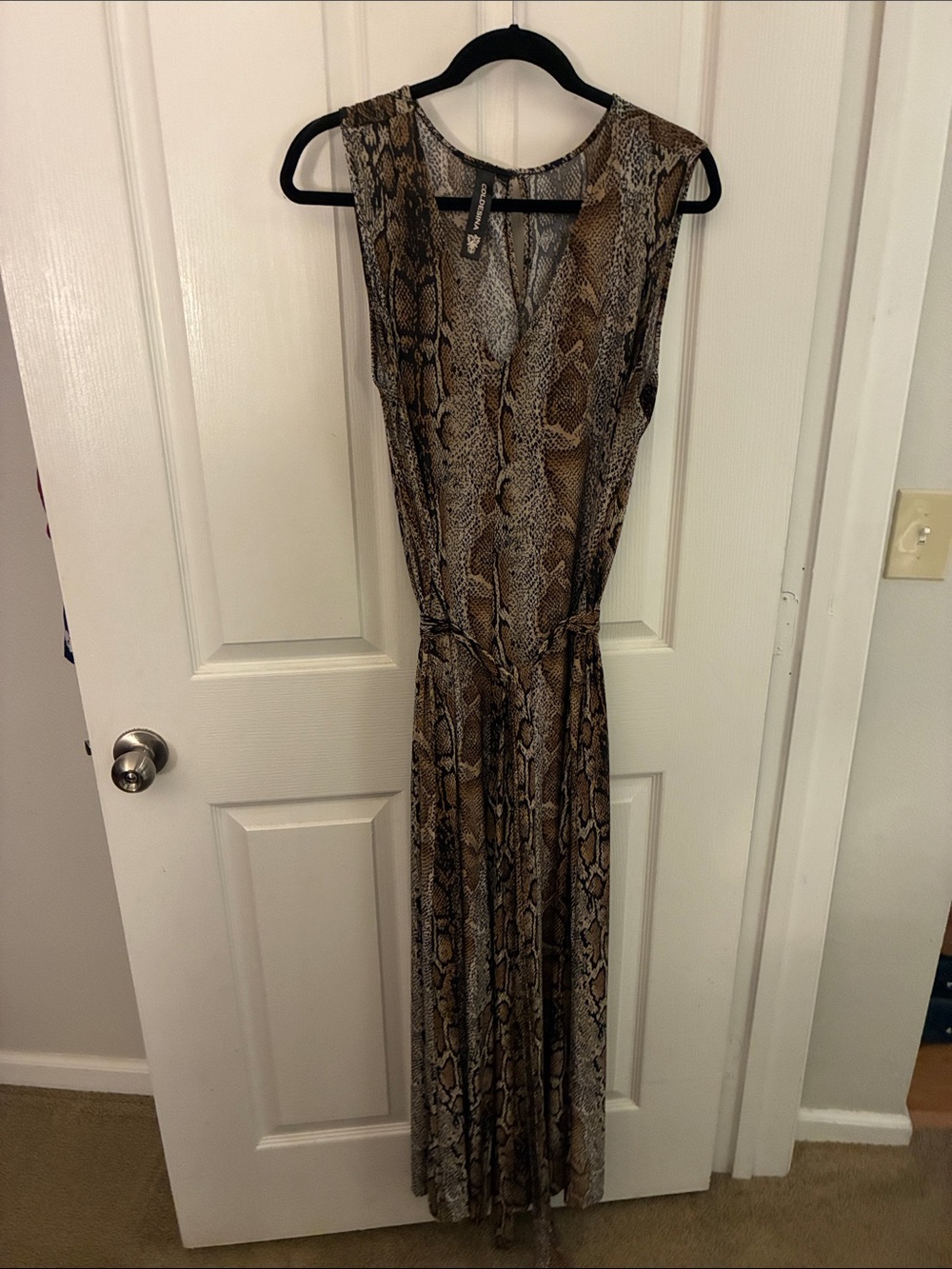 Snake-print jumper, tie-waist, sleeveless